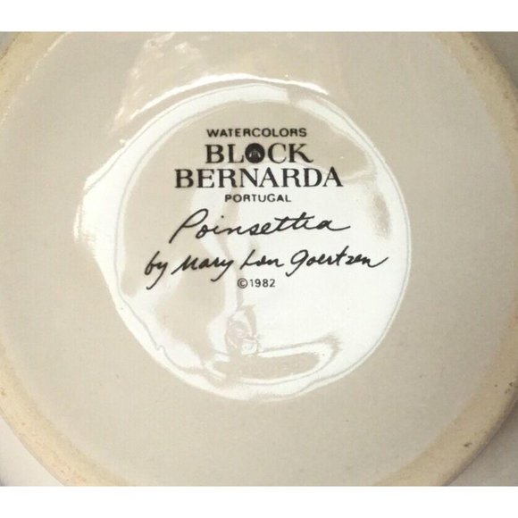 Block Bernardo Poinsettia Handle Basket Ceramic Goertzen Portugal Watercolors - Picture 10 of 10